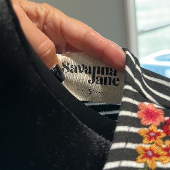 Savanna Jane Small Black and White Stripe  Embroidered Floral Tank Top - Picture 4 of 6